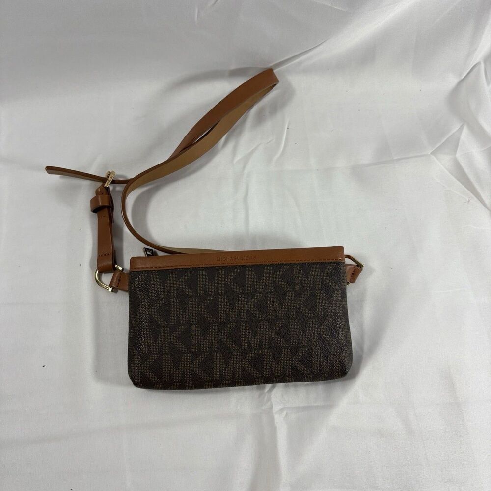 Michael Kors Belt Bag Fanny Pack MK Signature Logo Cream/Brown Size Small